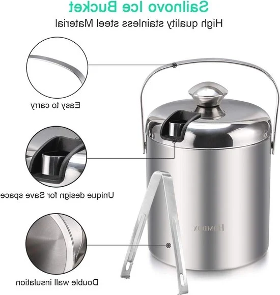 Semifreddi con coperchio e beccuccio - Acciaio inossidabile - Doppio strato - Grande contenitore isolato per cubetti di ghiaccio - Grande pale per ghiaccio - Manico portatile - Feste - Cocktail Semifreddi con coperchio doppio