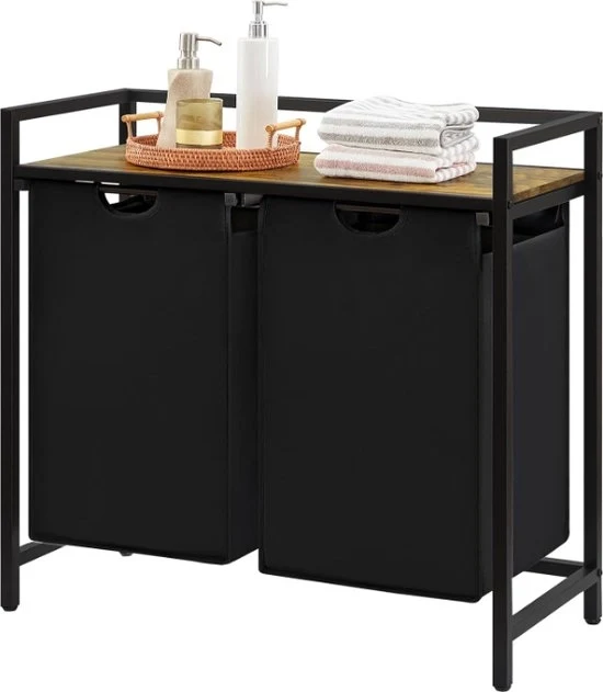 Cassa 2 Sezioni - 95L Capacità - Borse Estraibili - Con Piastra di Supporto - 76x33,5x72 cm - Nero