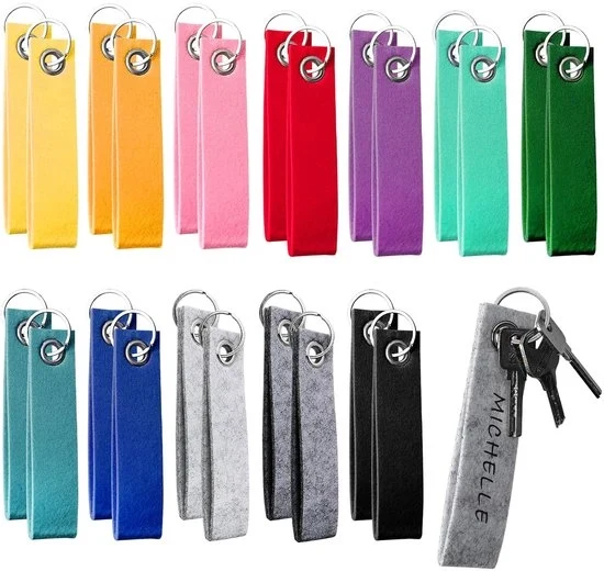 Sleutelhangers vilten colorati - 24 pezzi - bianco - con anello in acciaio inossidabile