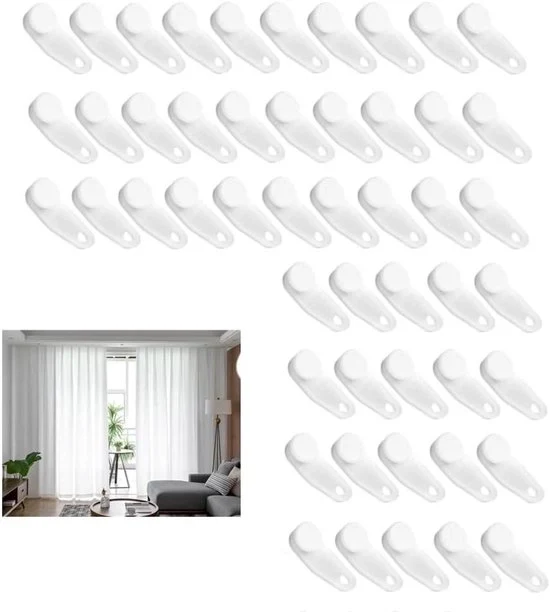 Gordijnhaken - Witte kunststof glijhaken - 50 stuks