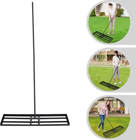 Hark per erba - Nero - 91x25cm - Manico regolabile - Attrezzo per manutenzione giardino