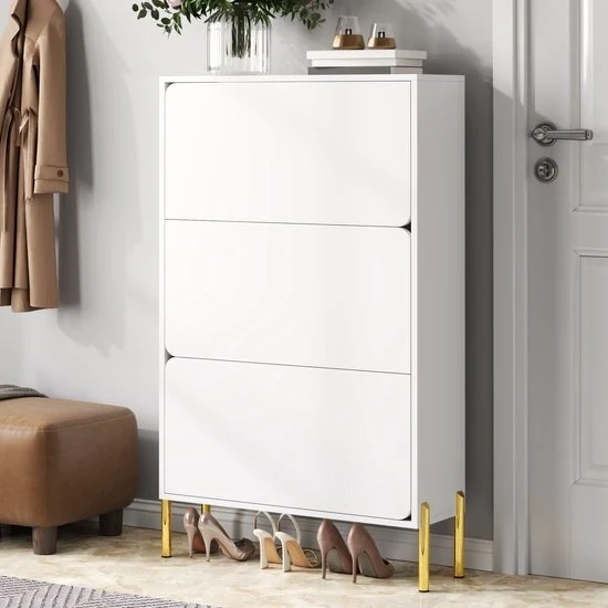 Cassettiere per Scarpe - 3 Porte - Grande Capacità - Pedane d'Oro - Entrata