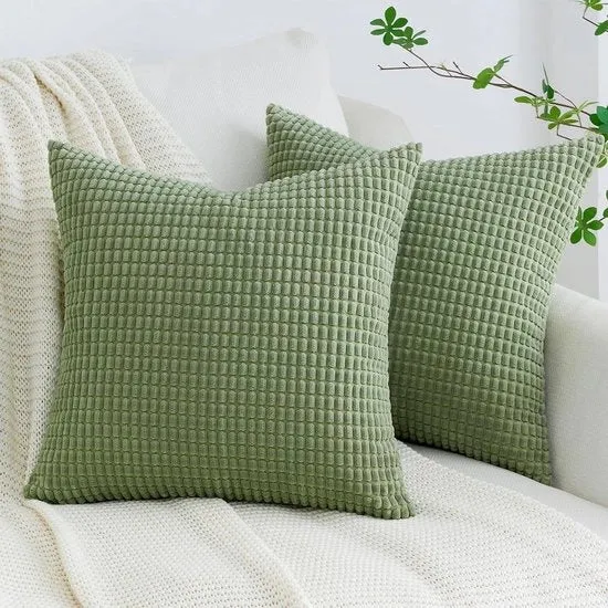 Kussensloop set van 2 - sierkussen - groen corduroy fluweel - 50 x 50 cm
