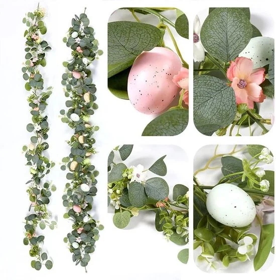 Slinga di Pasqua – Corona di Pasqua e decorazioni di uovo di Pasqua – Decorazione di foglie di legno o verde – Per porta, camino o decorazione di primavera