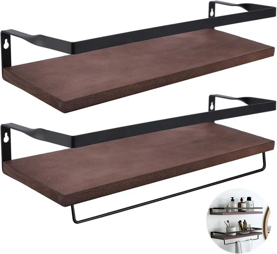 Set di pannelli da parete - Orecchino per asciugamano - 2 pezzi - 40 cm - legno con acciaio inossidabile