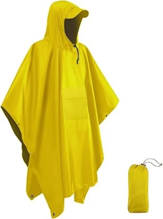 Reggisole impermeabile per adulti - giacca impermeabile riutilizzabile per adulti - 1 pezzo - impermeabile leggero - adatto per camminate all'aperto, campeggi, ciclismo e viaggi - giacca impermeabile 3 in 1 - Giallo
