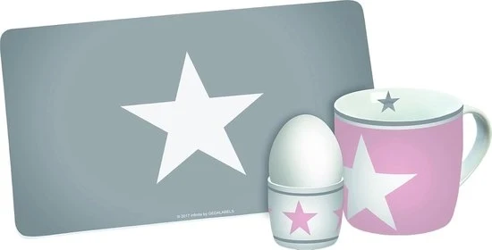 Set da colazione a 3 pezzi - moderno e pratico - rosa/grigio - melamina - 23,5 x 9,5 x 14,5 cm