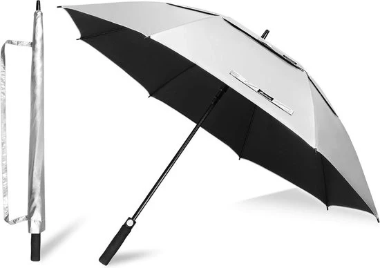 Parasole da Golf Paraplu con Apertura Automatica 68 Pollici Grande UPF 50+ Geventilato per Sole e Pioggia - Nero