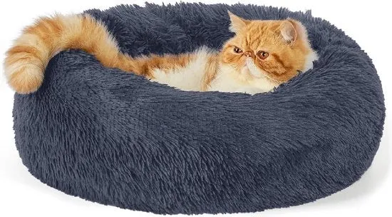 Cuscino per gatti a forma rotonda - morbido e confortevole piumino per gatti - lavabile e anti-stress - grigio scuro - piccolo - 50 x 50 x 16 cm