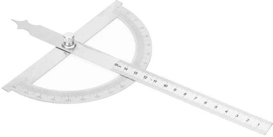 Protractor rotante 0-180 gradi in acciaio inossidabile - 0-15cm misuratore di angolo e righello (150 x 200 mm)