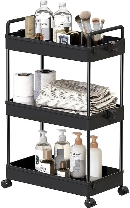 Trolley Opimetriabile per Mobili di Deposito - Sostegni Sfogliabili per Cucina, Bagno e Camera da Letto - Nero