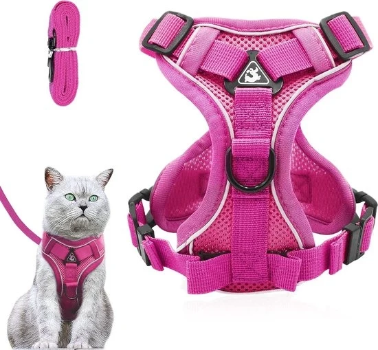Harnas anti-escapatoria per gatti e cani con cinturino flessibile per cuccioli rossa S