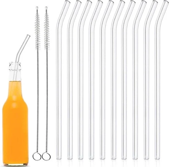 Riccioli di vetro 10 pezzi 20 cm curvi per cocktail - riutilizzabili - con spazzole per pulizia - per whiskey - caffè - bibite - acqua .