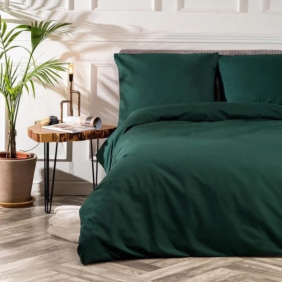 Set di coperte in velluto deluxe verde scuro - 135 x 200 cm - cotone - coperta da letto con chiusura a righello - 100% cotone - prodotto UE - alta qualità - inclusa coperta per cuscino 80 x 80 cm coperta da letto 160x200