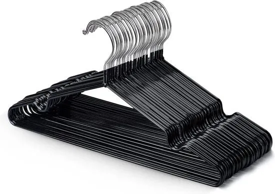 Hanger per abito in metallo con rivestimento in gomma - Heavy Duty - Organizzatore di spazio per abiti - Nero - Set da 20