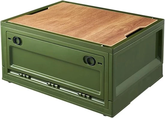 Scatole di archiviazione sovrapposte con coperchio - 2 x 35L - Verde - Plastica - Con ruote