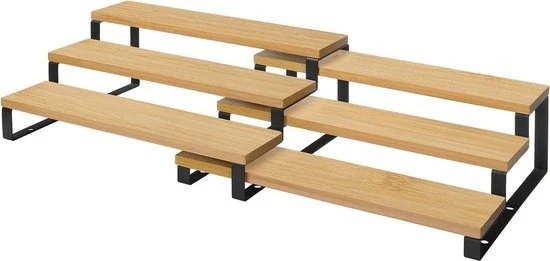Kruidenrek con 3 pannelli di bambù estensibile e ripiegabile per la dispensa cucina - nero naturale cassettiera per caffè