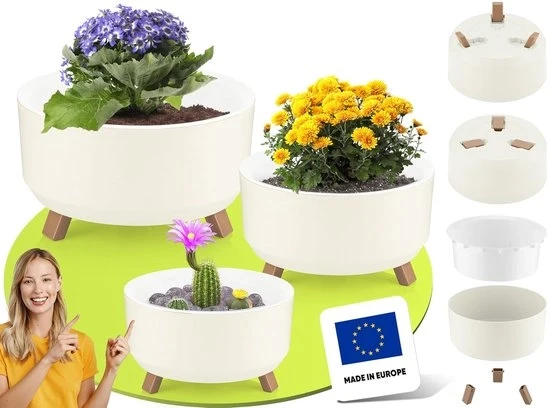 Set di 3 vasi per piante - plastica BPA libera - uso multifunzionale - 3 dimensioni