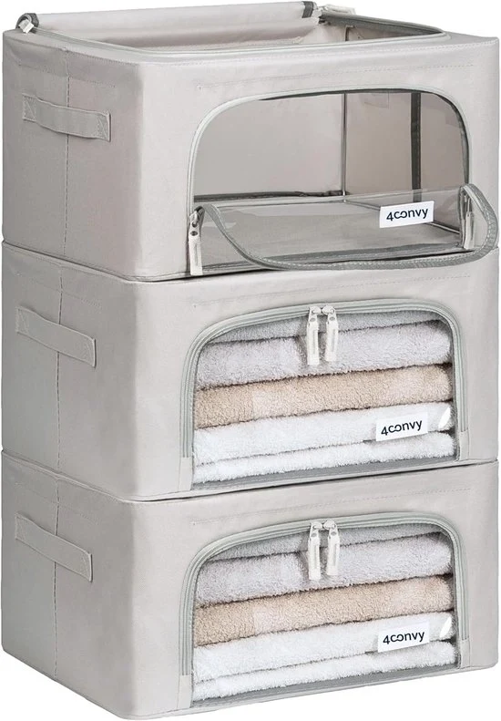 Cassa per la conservazione degli abiti pieghevoli con chiusura a cerniera - Adatta per abbigliamento e biancheria da letto - 1 pezzo - Grigio - Duralite