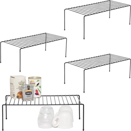 Organizzatore per cucina set di 4 scaffalature di archiviazione nero - Scaffalature di archiviazione spazienti per la conservazione