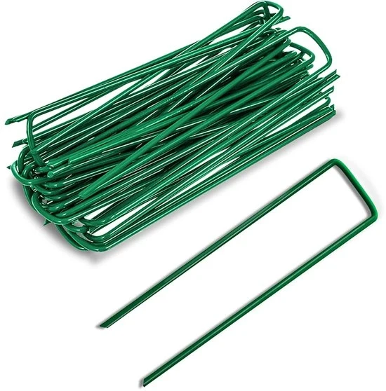 Pegni per giardino a forma di U - resistenti alla ruggine - set da 10 - verde - acciaio zincato
