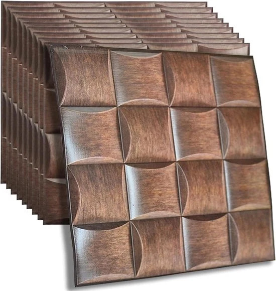 Pannelli di parete 3D autoadesivi - decorazione per parete decorativa - 10 pezzi - legno - 30 x 30 cm