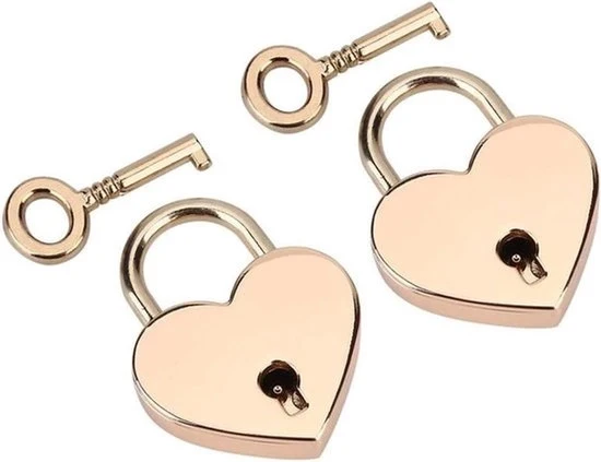 Mini-hangslot a forma di cuore - Roségoud - Mini-hangslot - Chiave per Agenda - Cassetto per gioielli - Borsa per bagaglio - Borsa a mano - 2 pezzi.