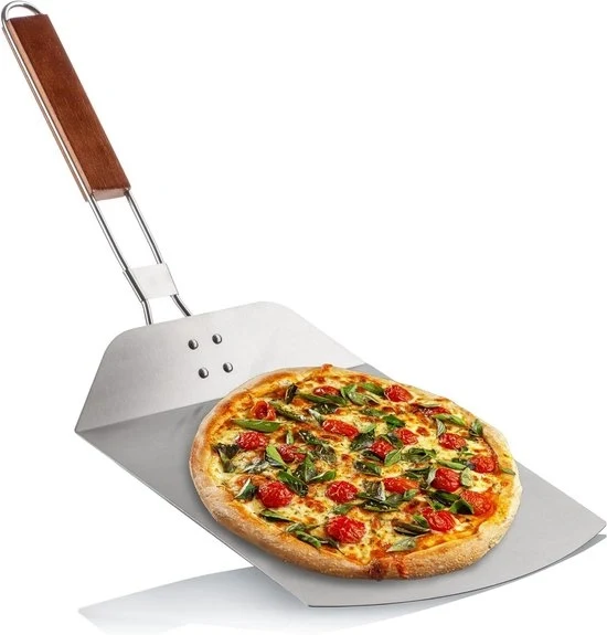 Pizzapala - acciaio inossidabile - adatto per pizza e pane - 1 pezzo - argento/nero - con manico in legno