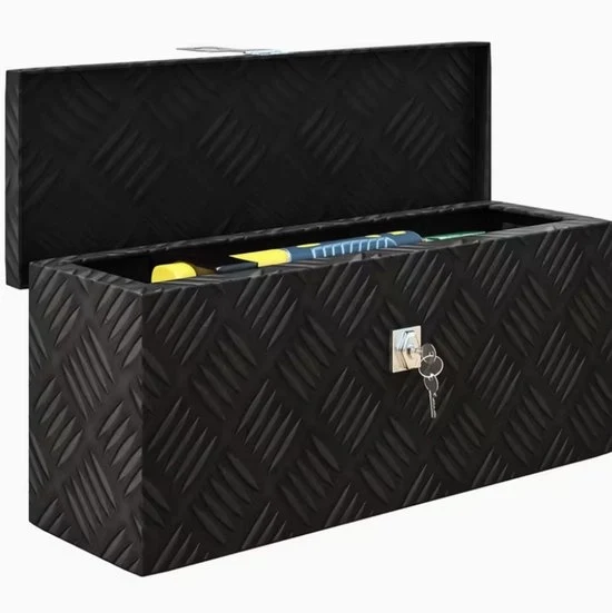Cassa per strumenti in alluminio con chiusura a chiave | Scatola di stoccaggio per strumenti | Nero | 50 × 15,5 × 20,5 cm