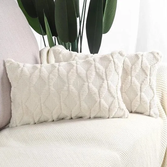 Piumoni morbidi a pelo corto in velluto - decorativi - 2 pezzi - beige chiaro - 30x50 cm