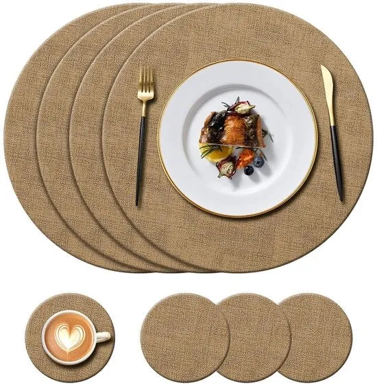 Placemats eleganti in pelle artificiale - resistente al calore - set da 4 - rotondi - 34 cm
