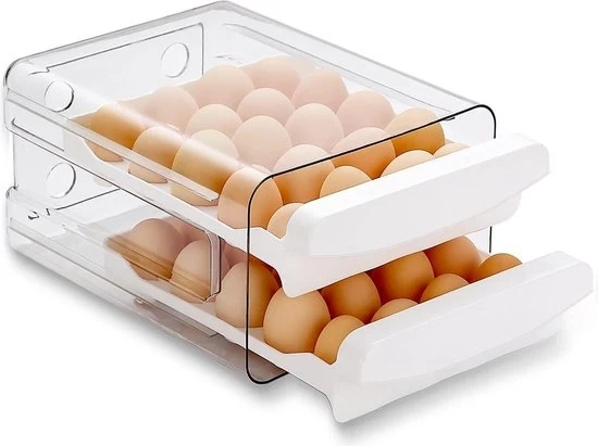 Contenitore per uova per frigorifero 40 griglia/2 livelli - Cassetta per conservazione fresca delle uova - Fondo per uova e conservazione delle uova - Plastica trasparente (lotto di 1)