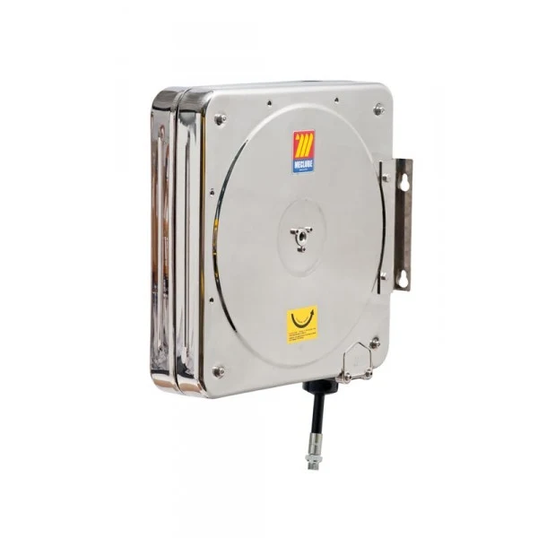 Avvolgitore industriale aria acqua INOX Meclube 18mt. 1/2" CFX-500 tubo gomma nera