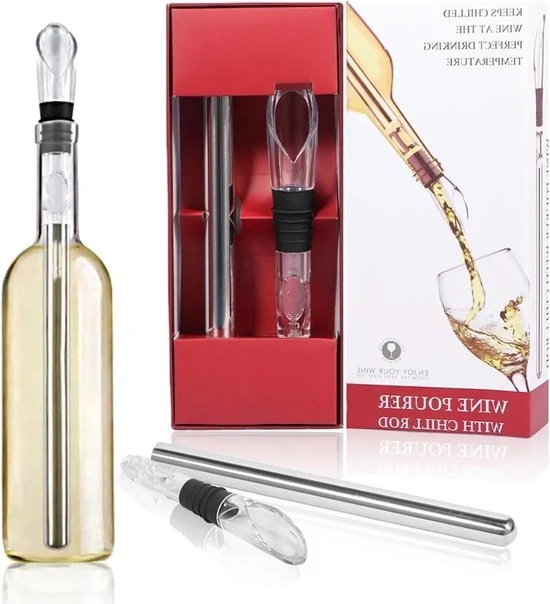 Wijncoolstaaf in acciaio inossidabile - ideale per gli amanti del vino - inclusa tappo di servizio