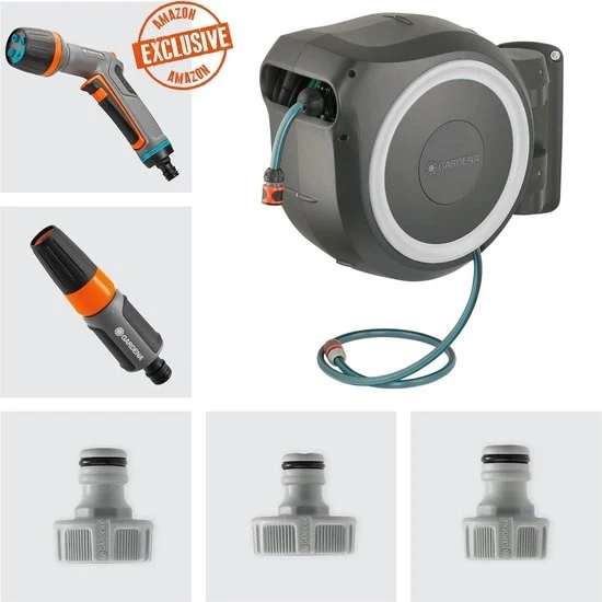 RollUp L con box da 30 m di tubi con ecoPulse spray - box da tubi regolabile - guida integrata per tubi - inclusa 30 m di tubo di alta qualità - attrezzatura di montaggio Tubo da giardino da avvolgere