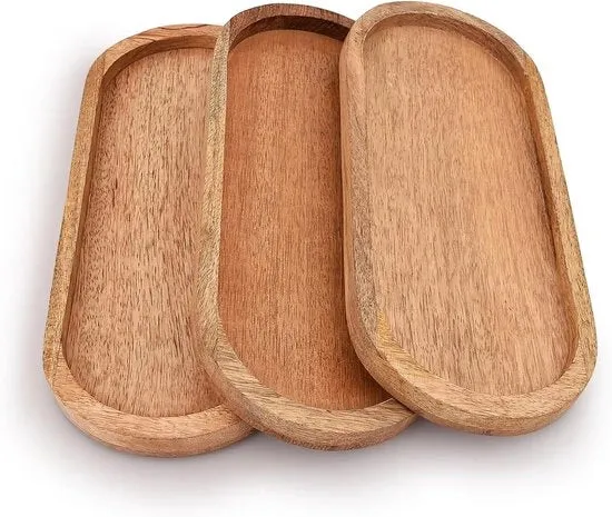 Set di piatti di legno ovale - ideale per snack - 3 pezzi - legno di mango - 30,48 cm