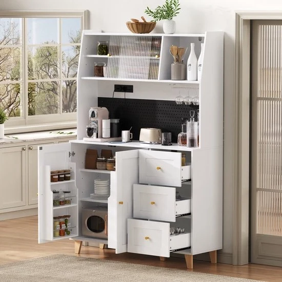 Credenza per cucina - Hout - Pannelli a ganci - Prese elettriche - Sostegni bicchieri da vino