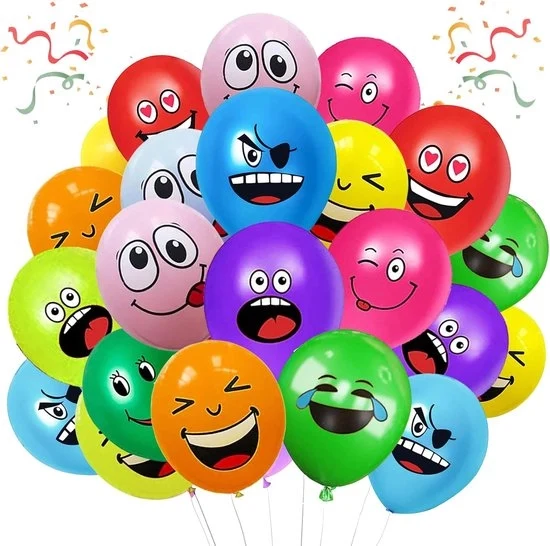 Balloncini Latex 100 Stuks – 30 cm con Emoticon – Balloncini Divertenti per Festa, Compleanno e Decorazione di Partito
