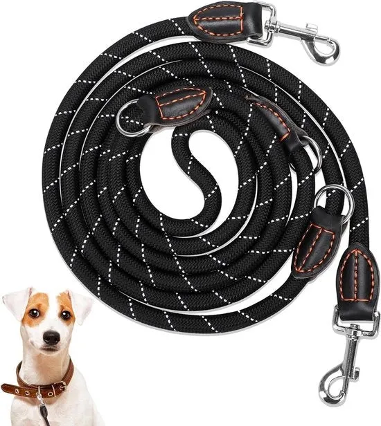 Ripattente cintura per cani in nylon adattabile - per cani grandi e medi - 3 anelli - 3 metri di lunghezza - nero e bianco Cintura per cani - modello 3 ring - 3m