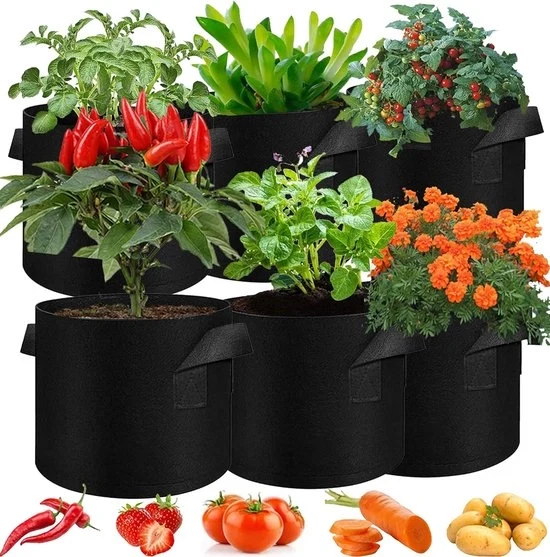 Set di 6 contenitori per semina - Facile da spostare - Nero - Materiale eco-friendly - 30 x 25 cm