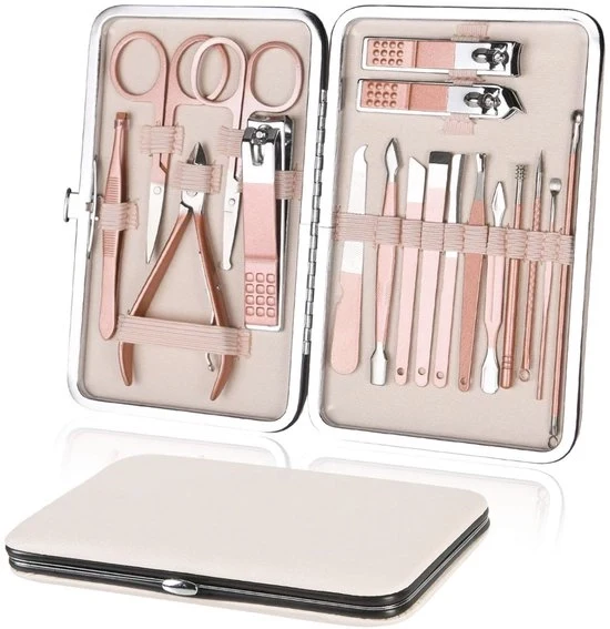 Set di manicure e pedicure da 18 pezzi – kit di cura unghie professionale in acciaio inossidabile, rosso-giallo - ideale per in tasca o per la vacanza