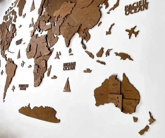 Decorazione per Muro in Legno - Mappa del Mondo 3D - Dimensioni M, L, XL - Regalo Ideale per Casa, Cucina o Ufficio