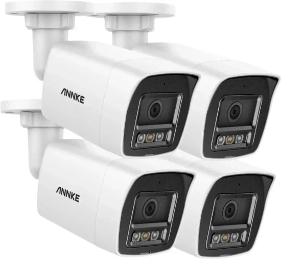 Sistema di sicurezza con telecamere - 12MP - Esterno - Telecamera di sorveglianza - Sistema di sicurezza - 4 pezzi - Visione notturna a colori - Bianco