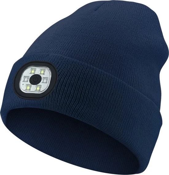 Cappello da pesca e trekking 22*21cm - Cappello da sci con luce LED ricaricabile - Cappello da donna e uomo in lana - Cappello con torcia da tasca a manopola - Ideale per la pesca, il trekking, la campeggia - Blu marino