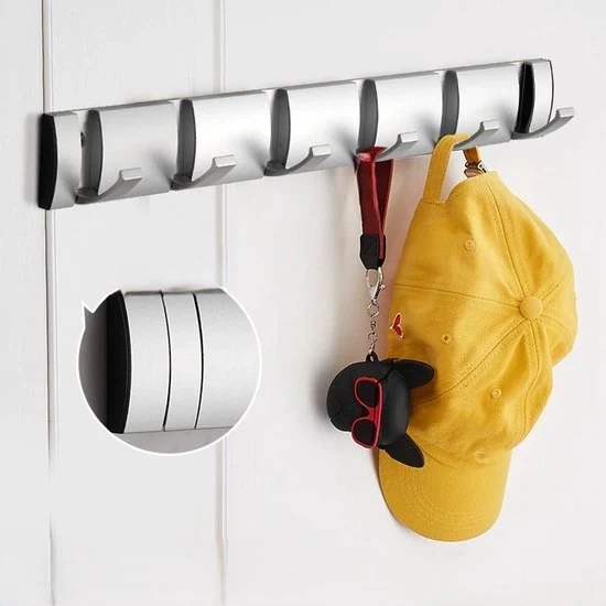 Capocassa da parete con grucce estendibili, porta con maniglia a sospensione, capocassa con grucce retrattili, grucce in alluminio per risparmio di spazio, griglia per cappe e asciugamani - 6 grucce in alluminio zinato