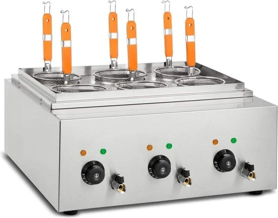 Cottura pastasciutta elettrica in acciaio inossidabile - 3 contenitori separati - 6 litri - 6 mesi di pastasciutta - 3 rubinetti di scarico - 3 impostazioni di temperatura piastra elettrica
