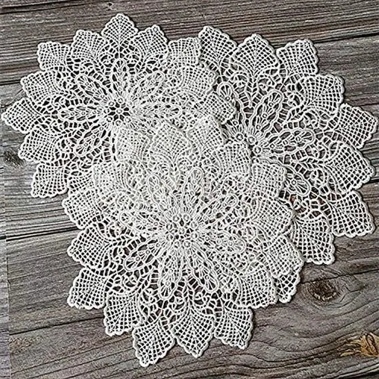 Tappeto con bordo manuale - decorazione elegante per tavolo - 1 pezzo - 100% cotone - 25 cm/30 cm