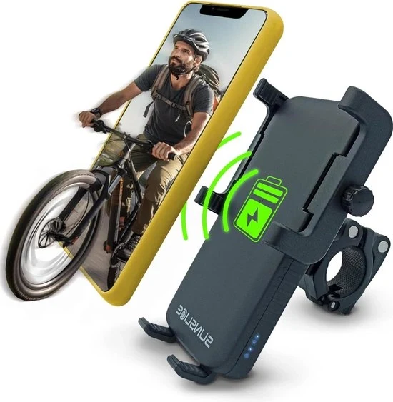 Supporto 3 in 1 per Telefono per Bicicletta Motocicletta Scooter - Batteria Esterna Ricaricabile Senza Fili - LED Integrato per Fari - Durata Batteria Aumentata