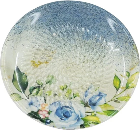 Raspabord ceramico - ideale per zenzero e formaggio - blu con fiori - 12 cm - manufatto a mano