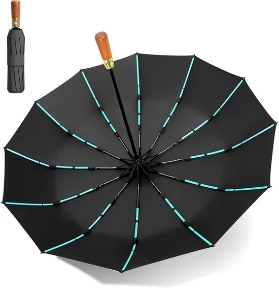 Paraplu grande e resistente alle tempeste - adatto per 2 persone - nero - impugnatura in legno - diametro 108 cm